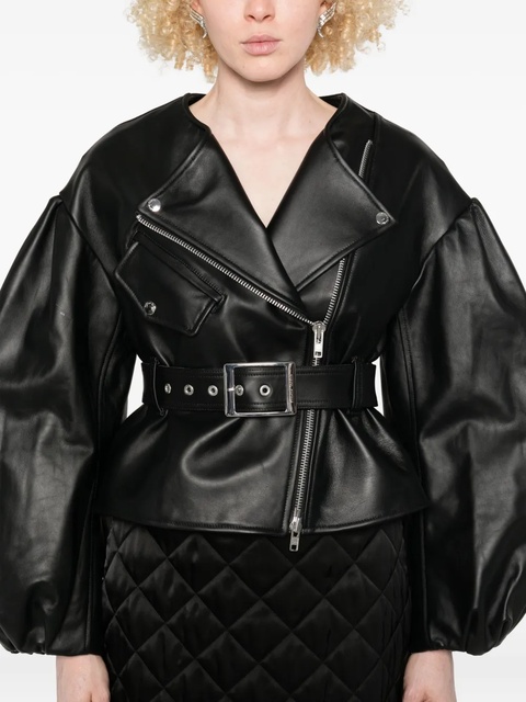 Simone Rocha belted puff-sleeve leather jacket - Black - zdjęcie produktu nr 2