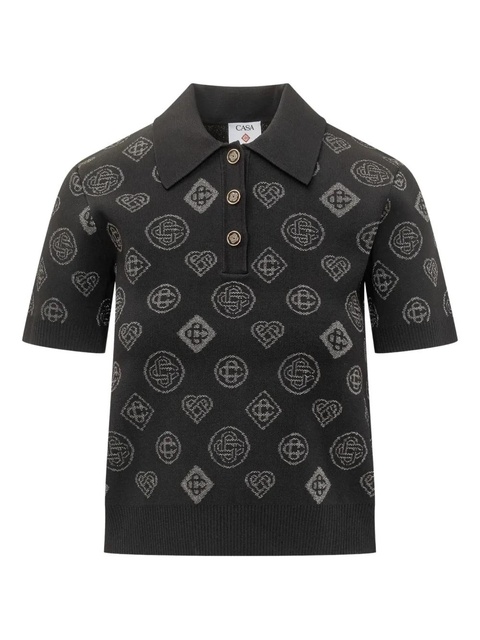 Casablanca jacquard buttoned polo shirt - Black - zdjęcie produktu nr 1
