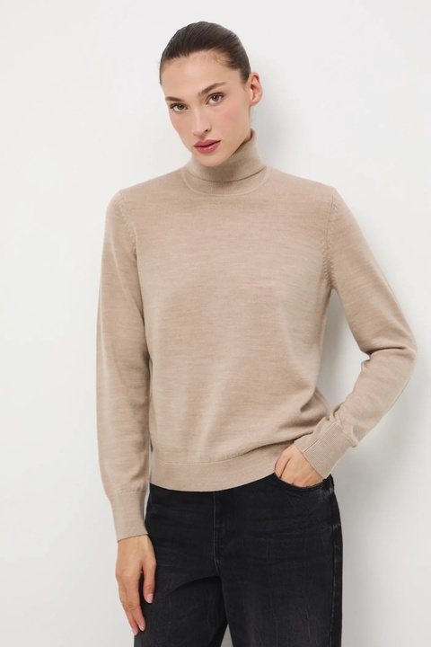 Medicine sweter z wełny merino kolor beżowy z golfem - zdjęcie produktu nr 1