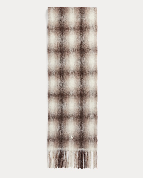 RALPH LAUREN - Szal w kratkę z frędzlami i logo - zdjęcie produktu nr 2