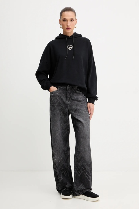 BOSS Orange bluza bawełniana damska kolor czarny z kapturem z aplikacją 50551429 - zdjęcie produktu nr 2