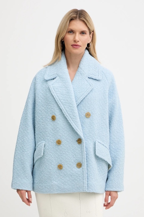 BOSS Orange płaszcz z dodatkiem wełny kolor niebieski 50548664 - zdjęcie produktu nr 1