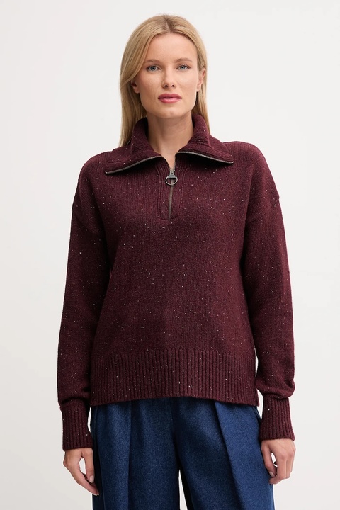 Barbour sweter z wełną damski kolor bordowy z półgolfem LKN1579 - zdjęcie produktu nr 1