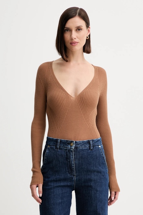 Twinset sweter wełniany damski kolor brązowy lekki 252TT3110 - zdjęcie produktu nr 1