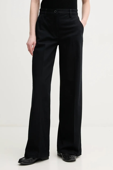 Sisley spodnie damskie kolor czarny szerokie high waist 4BYWLE03G - zdjęcie produktu nr 1