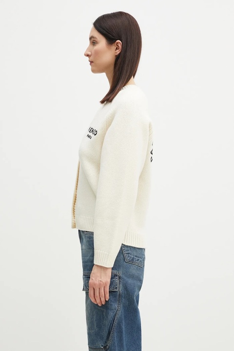 Kenzo kardigan wełniany Pop damski kolor beżowy ciepły FF52CA4983LA.02 - zdjęcie produktu nr 2