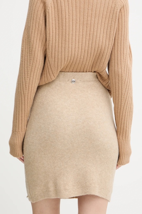 Twinset spódnica z domieszką wełny kolor beżowy mini prosta 252AP3044 - zdjęcie produktu nr 2