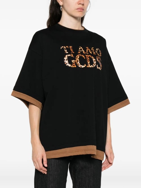 GCDS leopard-print trim t-shirt - Black - zdjęcie produktu nr 2