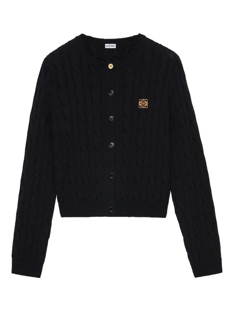 LOEWE cable-knit logo-embroidered cardigan - Black - zdjęcie produktu nr 1