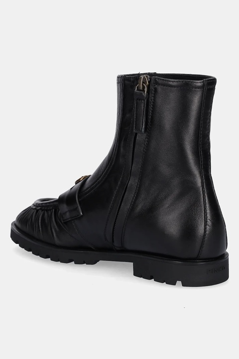 Pinko botki skórzane Nora 03 damskie kolor czarny na płaskim obcasie SD0437P003Z99 - zdjęcie produktu nr 2