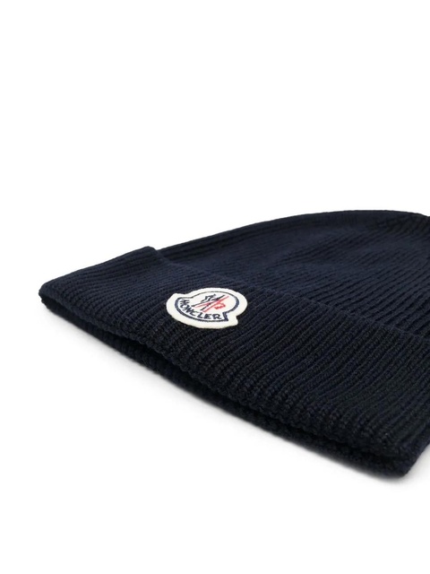 Moncler logo-patch knit beanie - Blue - zdjęcie produktu nr 2