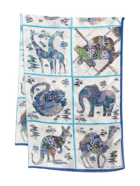 Ferragamo fiori print silk scarf - White - zdjęcie produktu nr 1