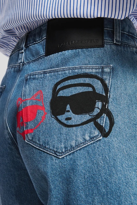 Karl Lagerfeld szorty jeansowe bawełniane damskie kolor niebieski z nadrukiem high waist A2W10151 - zdjęcie produktu nr 1