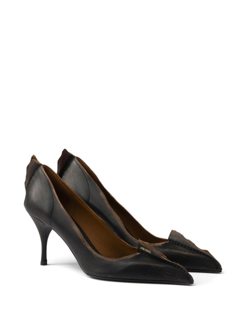 Prada 85mm Antiqued leather pointed-toe pumps - Black - zdjęcie produktu nr 2