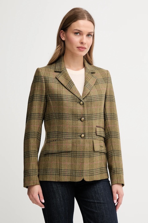 Barbour marynarka wełniana CARLBY kolor zielony jednorzędowa wzorzysta LTA0129 - zdjęcie produktu nr 2