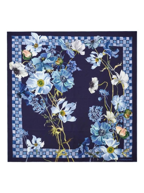 Ferragamo Fiori-print silk scarf - Blue - zdjęcie produktu nr 1