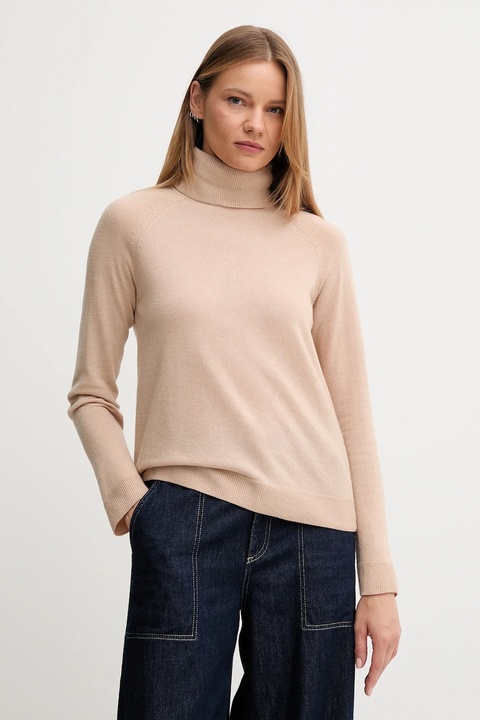 United Colors of Benetton sweter z dodatkiem wełny damski kolor beżowy lekki z golfem 1035D2551 - zdjęcie produktu nr 1