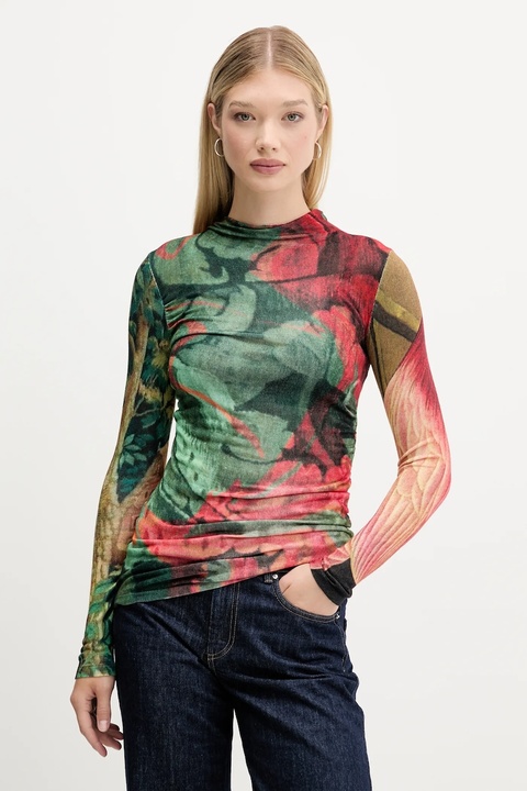 Desigual sweter TAPIZ LACROI damski kolor zielony lekki 25WWJF48 - zdjęcie produktu nr 1