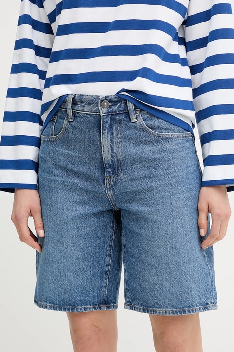 G-Star szorty jeansowe damskie kolor niebieski gładkie high waist D26268-D436 - zdjęcie produktu nr 1