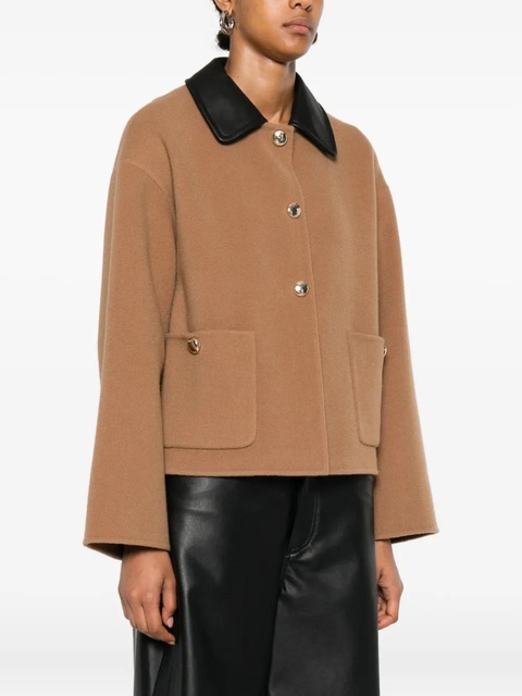 Maje leather-trimmed patch-pocket jacket - Brown - zdjęcie produktu nr 1