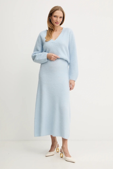 BOSS Orange sweter z dodatkiem wełny damski kolor niebieski 50549185 - zdjęcie produktu nr 2