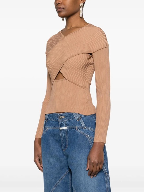 Self-Portrait ribbed wrap top - Brown - zdjęcie produktu nr 2