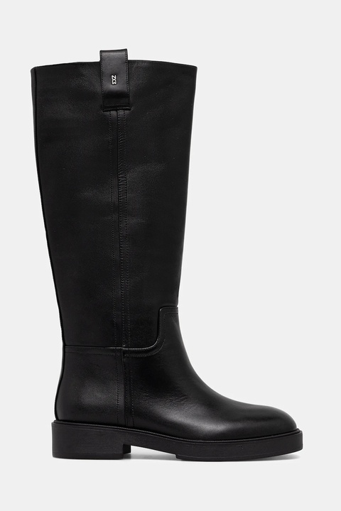 Nokwol kozaki skórzane Jose Black Leather damskie kolor czarny na płaskim obcasie Jose Black Leather - zdjęcie produktu nr 2