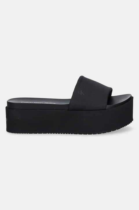 Calvin Klein Jeans klapki FLATFORM SANDAL SLIDE IN NYLON damskie kolor czarny na platformie YW0YW01791 - zdjęcie produktu nr 2