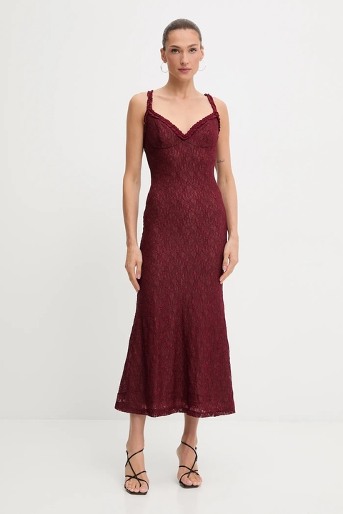 Bardot sukienka kolor bordowy maxi rozkloszowana 59964DB - zdjęcie produktu nr 1