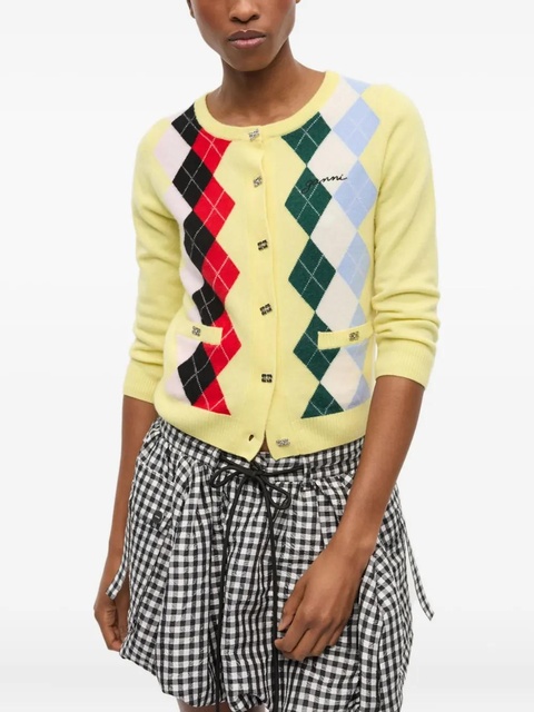 GANNI argyle-pattern cardigan - Yellow - zdjęcie produktu nr 2
