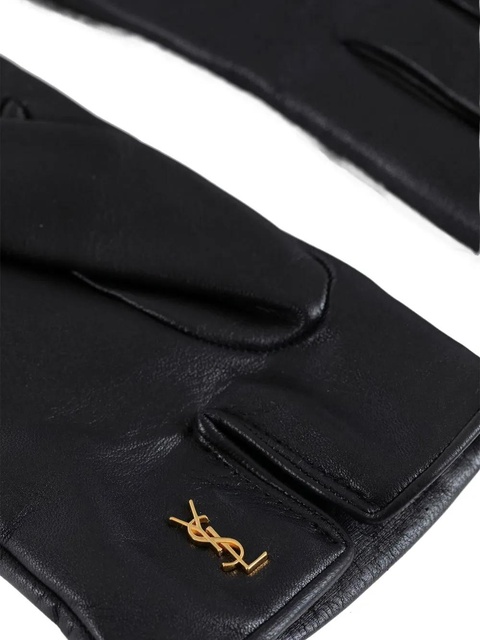 Saint Laurent logo-plaque leather gloves - Black - zdjęcie produktu nr 2