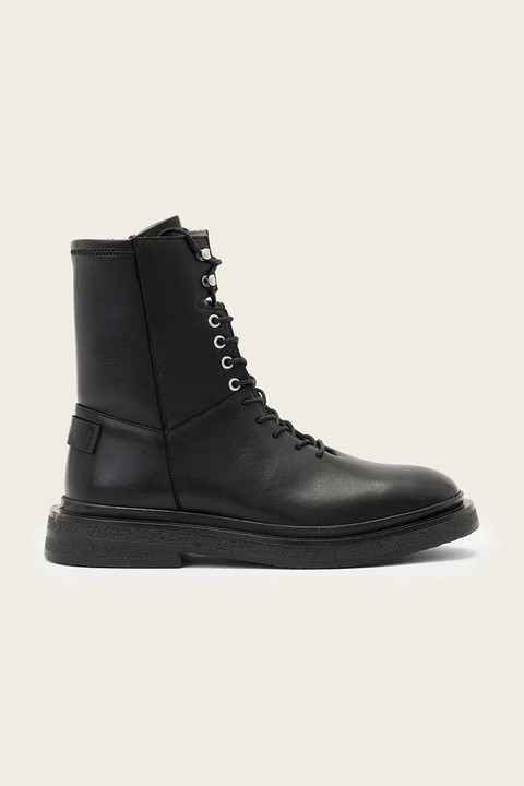 AllSaints workery skórzane Escher Lace Up Boot damskie kolor czarny na płaskim obcasie W084FD - zdjęcie produktu nr 1