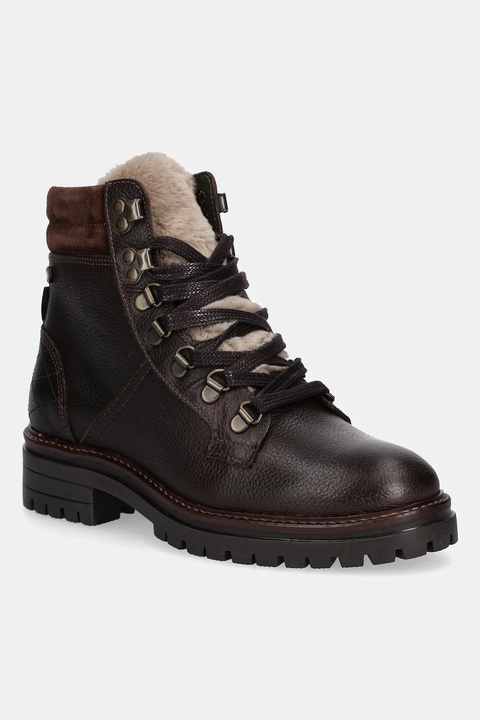Barbour botki skórzane Bamburgh damskie kolor brązowy na płaskim obcasie ocieplone LFO0770BR96 - zdjęcie produktu nr 1