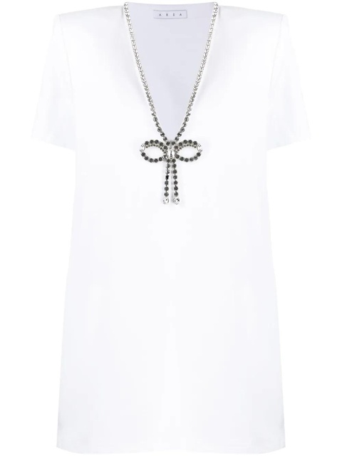 AREA crystal-embellished V-neck mini dress - White - zdjęcie produktu nr 1