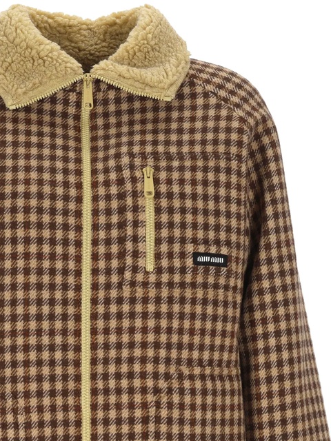 Miu Miu gingham check sherpa collar jacket - Brown - zdjęcie produktu nr 2