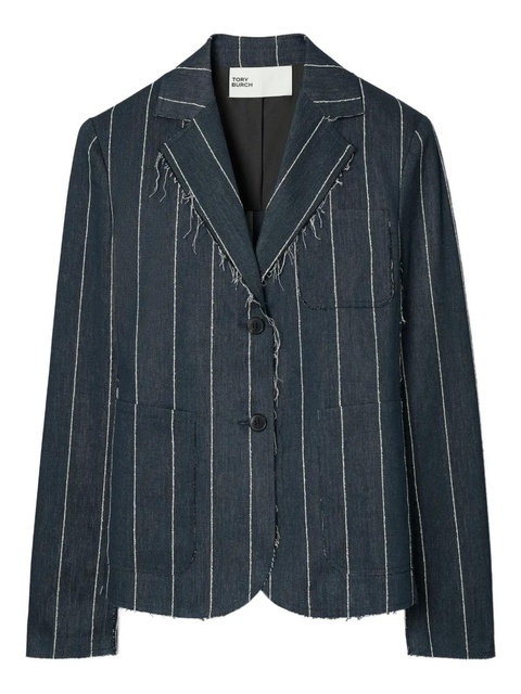 Tory Burch pinstripe frayed-edge blazer - Blue - zdjęcie produktu nr 1