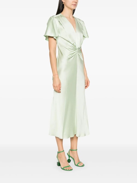 Victoria Beckham gathered-detail V-neck midi dress - Green - zdjęcie produktu nr 2