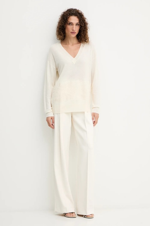 Ermanno Scervino sweter wełniany damski kolor beżowy lekki 57TM049E55 - zdjęcie produktu nr 2