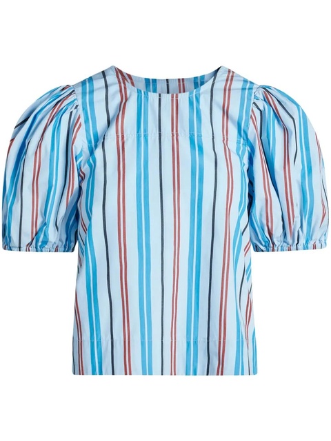 GANNI stripe-print organic cotton blouse - Blue - zdjęcie produktu nr 1