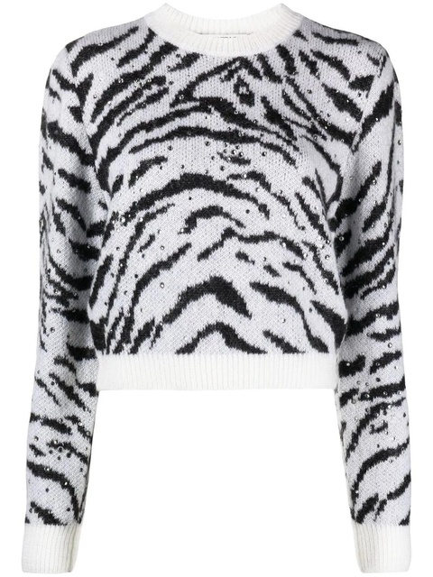 Alessandra Rich zebra intarsia knitted sweater - White - zdjęcie produktu nr 1