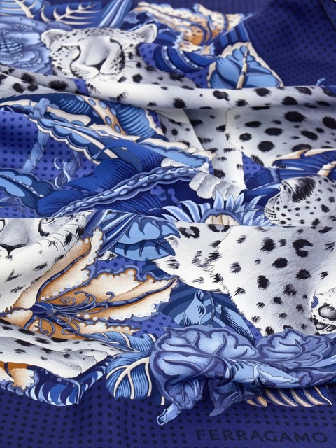 Ferragamo Cheetah-print silk scarf - Blue - zdjęcie produktu nr 2