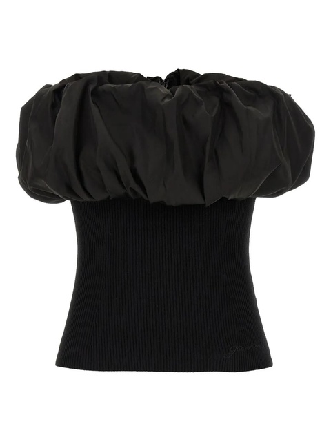 GANNI ribbed off-the-shoulder top - Black - zdjęcie produktu nr 1