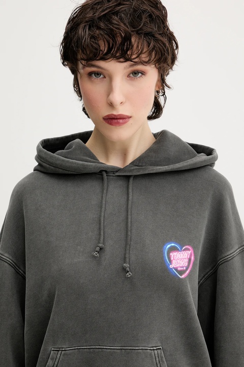 Tommy Jeans bluza bawełniana damska kolor szary z kapturem wzorzysta DW0DW20945 - zdjęcie produktu nr 2