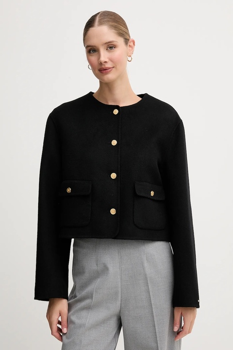 Tommy Hilfiger płaszcz z wełną kolor czarny WW0WW47446 - zdjęcie produktu nr 1