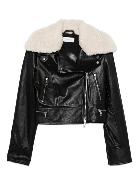 Sportmax shearling-collar leather jacket - Black - zdjęcie produktu nr 1