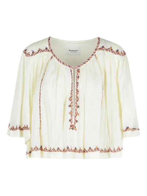ISABEL MARANT Felicity embroidered draped-sleeve blouse - Neutrals - zdjęcie produktu nr 1
