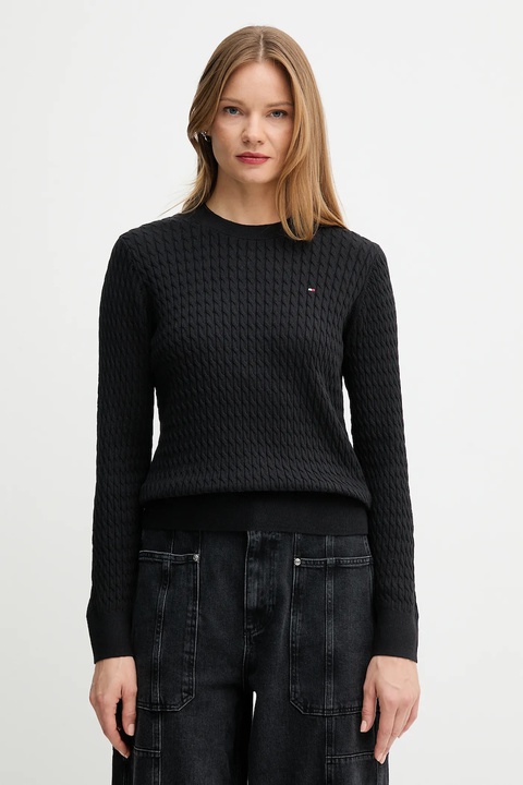 Tommy Hilfiger sweter bawełniany kolor czarny lekki WW0WW44993 - zdjęcie produktu nr 1
