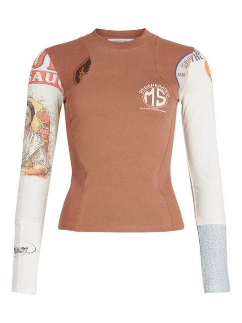 Marine Serre graphic-print long-sleeve top - Neutrals - zdjęcie produktu nr 1