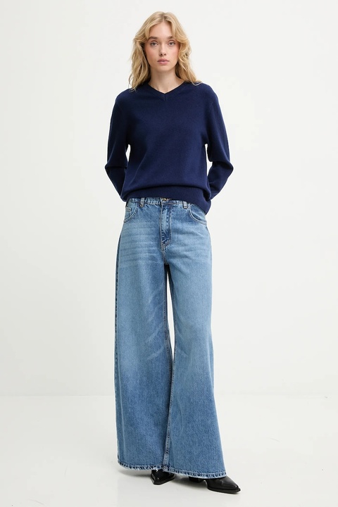 Answear.LAB sweter z wełny merino damski kolor granatowy lekki - zdjęcie produktu nr 2