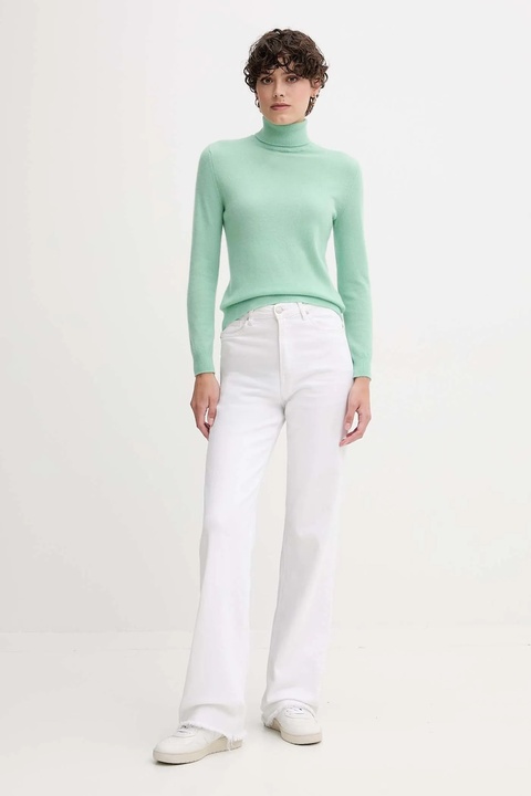 United Colors of Benetton sweter wełniany damski kolor zielony z golfem 1002D2348 - zdjęcie produktu nr 2